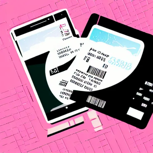 Image similar to “ to the metaverse ” text, vector graphic design of pale pink airline tickets that read “ to the metaverse ” in bold text, alien ar code and e - ink display, highly detailed, no noise, coherent text english characters