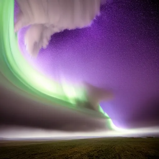 Image similar to amazing photo of a purple tornado in the sky by marc adamus, beautiful dramatic lighting