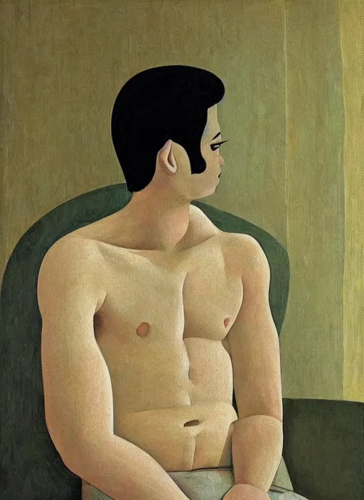 Image similar to a painted portrait of a man, art by felice casorati, aesthetically pleasing and harmonious natural colors, expressionism, natural light, fine day, portrait