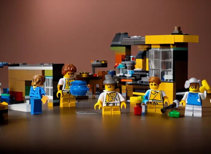 Image similar to product photo still of walter white breaking bad meth lab lego playset, 8 k, 1 2 0 mm macro, f 1. 8, studio lighting, key light