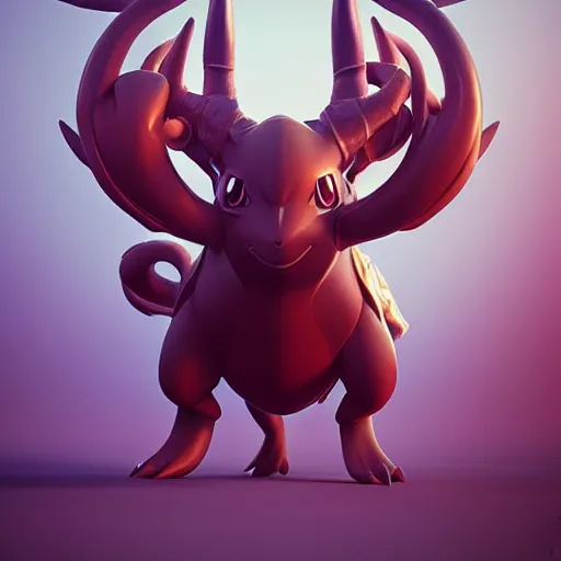 Image similar to pokemon with many horns:: by beeple and James Gilleard and Justin Gerard :: ornate, dynamic, particulate, intricate, elegant, highly detailed, centered, artstation, smooth, sharp focus, photoreal octane render, 3d