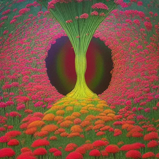 Image similar to a beautiful vortex made of flowers in the style of Zdzisław Beksiński,