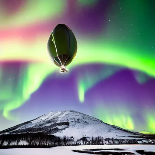 Image similar to fantasy airship flying through the aurora borealis