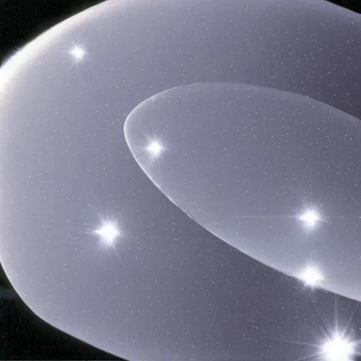 Prompt: Droplets are unmanned, teardrop-shaped probes, and the first Trisolaran spacecraft encountered by humanity. They are made of metal modified with an effect that extends the strong interaction to ranges similar to those of chemical bonds. The resulting substance is perfectly smooth, mirrored and completely crystalline in structure down to the individual atom.