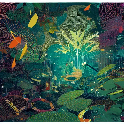 Image similar to disco diffusion painting of the jungle by victo ngai and malika favre, makoto shinkai, masterpiece, contest award winner