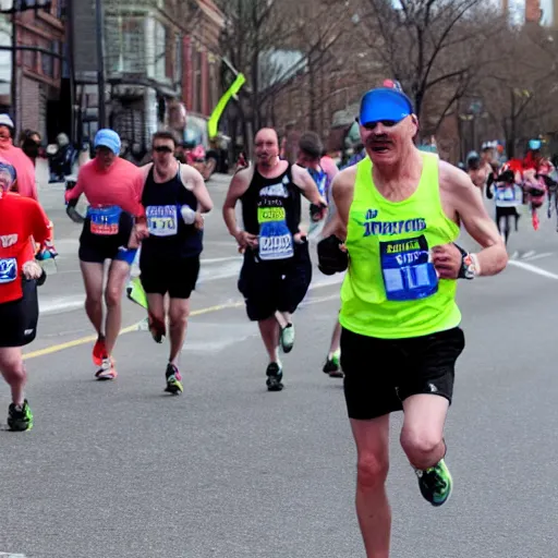 Prompt: blind man running the boston marathon