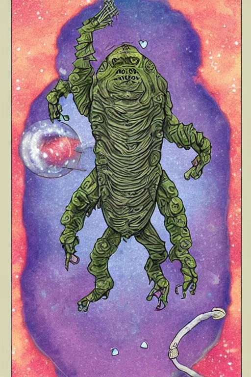 Image similar to tardigrade tarot card, detailed fantasy illustration