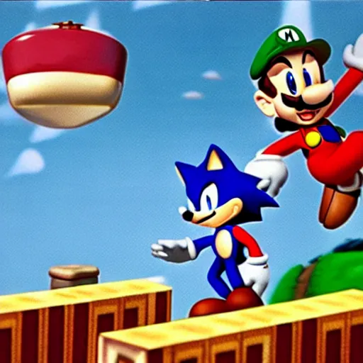 Image similar to 1940s disney film about super mario and sonic the hedgehog