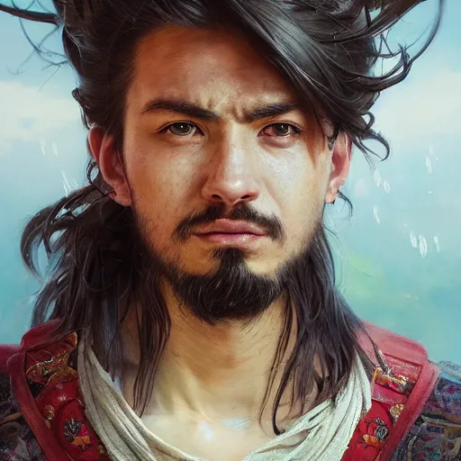 Prompt: Hyper realistic detailed portrait of Kurdish samurai, Stephen Bliss, unreal engine, fantasy art by Greg Rutkowski, Loish, Rhads, ferdinand knab, Makoto Shinkai and Lois van baarle, ilya kuvshinov, rossdraws, Tom Bagshaw, alphonse mucha, global illumination, radiant light, detailed and intricate environment, highly detailed, award winning art