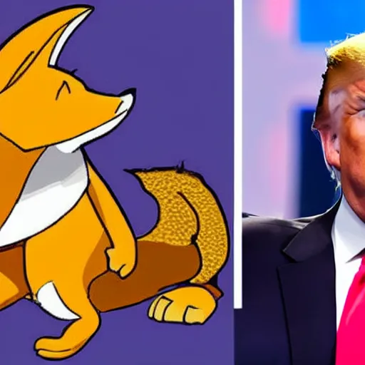 Prompt: donald trump fighting a giant fox - lizard