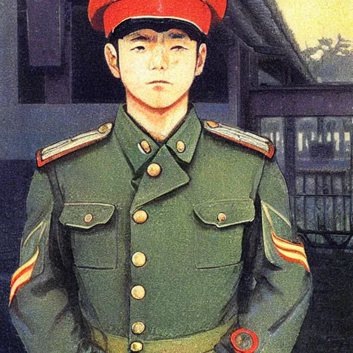 Image similar to anime soviet officer by Hasui Kawase by Richard Schmid