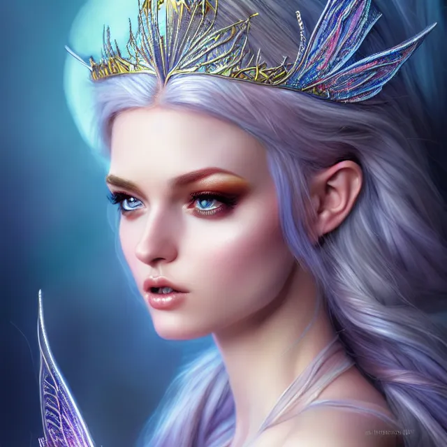 Prompt: beautiful adult fairy queen, highly detailed, 4 k, hdr, smooth, sharp focus, high resolution, award - winning photo, artgerm, photorealistic