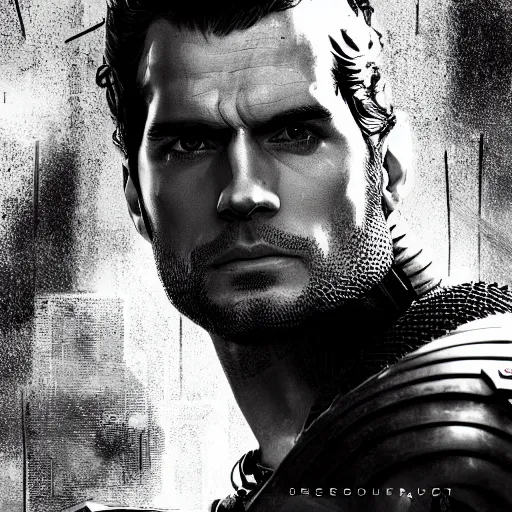 Prompt: henry cavill portrait, dystopia core, apocalyptic, armor, warrior, dramatic, sharp focus, fiction, neon, fantasy, hyper detailed, digital art, trending in artstation, cinematic lighting, studio quality, smooth render, unreal engine 5 rendered, octane rendered, art style and nixeu and wlop and krenz cushart