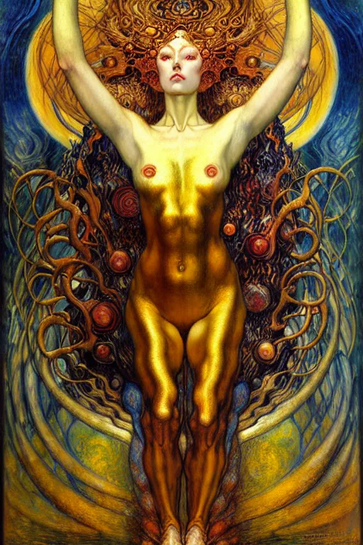 Image similar to Divine Chaos Engine by Karol Bak, Jean Delville, William Blake, Gustav Klimt, and Vincent Van Gogh, symbolist, visionary