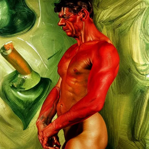 Prompt: high quality high detail painting by lucian freud and frank frazetta, hd, red and green