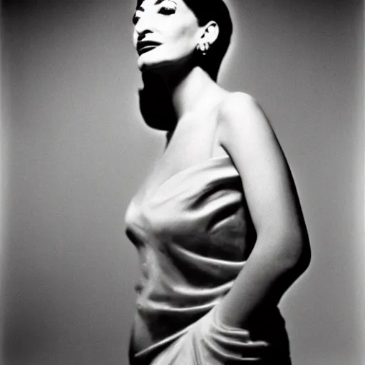 Image similar to portrait photo of Maria Callas, surreal pose, by Ron Haviv, 8k