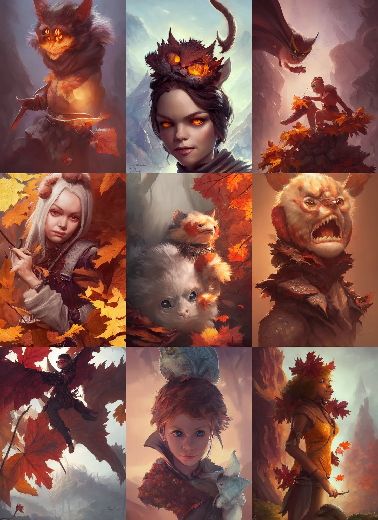 Prompt: autumnal mogwai, d & d, fantasy, portrait, highly detailed, digital painting, trending on artstation, concept art, sharp focus, illustration, art by artgerm and greg rutkowski and magali villeneuve