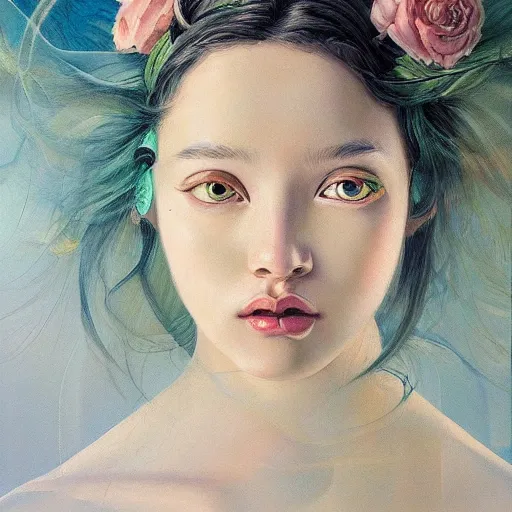 Image similar to thick oil painting of an ethereal princess by james jean