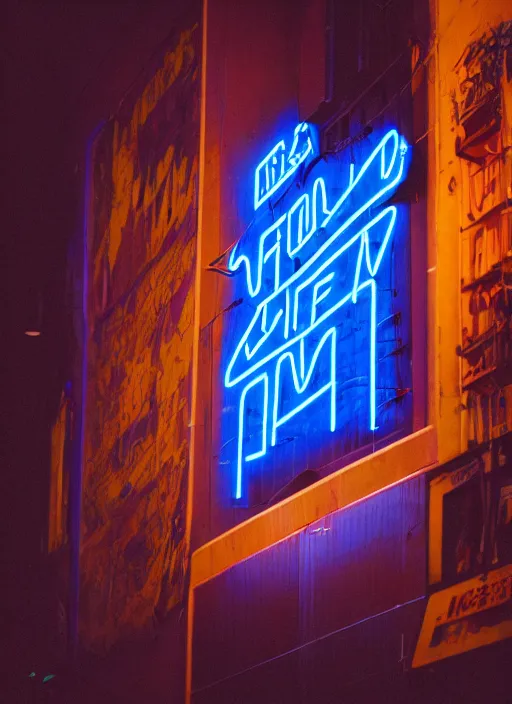 Image similar to a neon sign on the side of a building, cyberpunk art by elsa bleda, unsplash, postminimalism, glowing neon, neon, retrowave