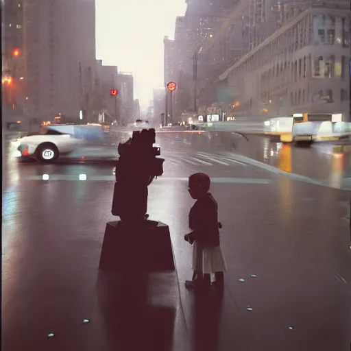 Image similar to cinestill selfie with iphone by vivian maier,, pouring rain menacing lights shadows, 8 k, hd, high resolution, 3 5 mm, f / 3 2, ultra realistic faces, ex machina