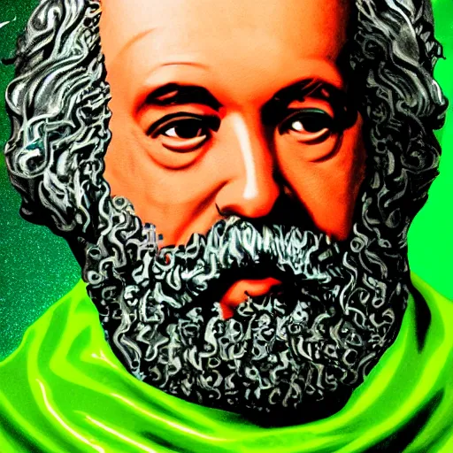 Prompt: Karl Marx almost completely covered in green slime!!, at the Kid Choice Awards, professional photoshoot, colorized