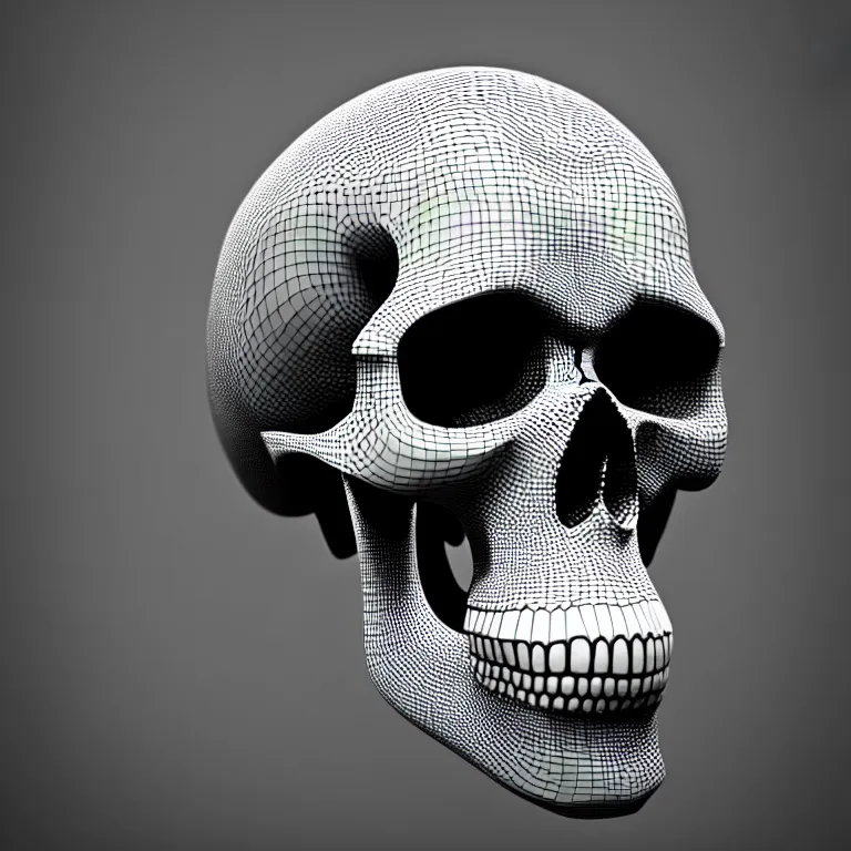 Image similar to black and white light 3D geometry, skull, matte bright highly detailed, poetic, 3D render, digital art, octane render, 8K artistic photography, photo-realistic, by Dora Maar