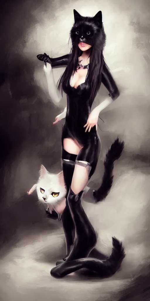 Image similar to beautiful aesthetic full body digital illustration of young woman in furry black cat-girl cosplay, by wlop and Julia Razumova, realistic, photorealistic, hyperrealistic, unreal engine, octane, deviantArt, trending on artstation, artstation HQ