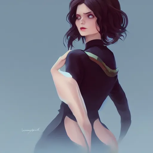 Image similar to , a beautiful woman with dark brown hair wearing a black dress, fantasy, by lois van baarle, Ilya Kuvshinov, Stanley Artgerm Lau, WLOP, Rossdraws, trending on artstation,