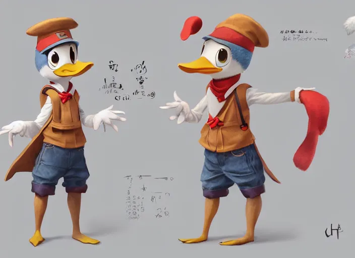 Image similar to award - winning detailed concept art of a cute iconic anthropomorphic duck character wearing a sailor suit. art by wlop on bcy. net, realistic. detailed feathers, art by cheng yi. artstationhd, artgerm, 3 dcg, pixar zootopia. 3 d rendering, high quality model sheet, donald