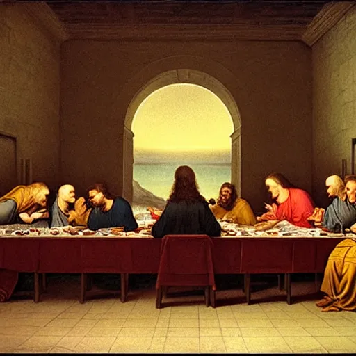 Prompt: The Last Supper, illustrated by Joseph Wright