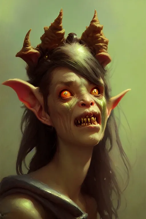 Image similar to goblin princess portrait, ugly cute face by bayard wu, anna podedworna, gaston bussiere, greg rutkowski