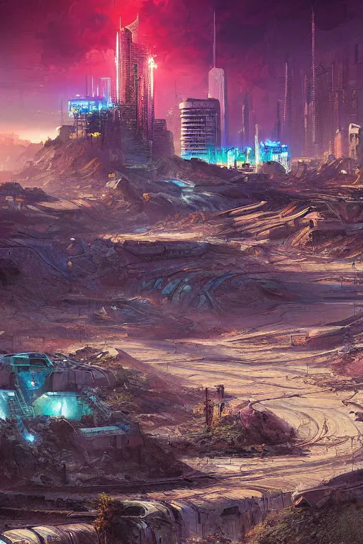 Image similar to beautiful digital art of cyberpunk badlands by james gurney