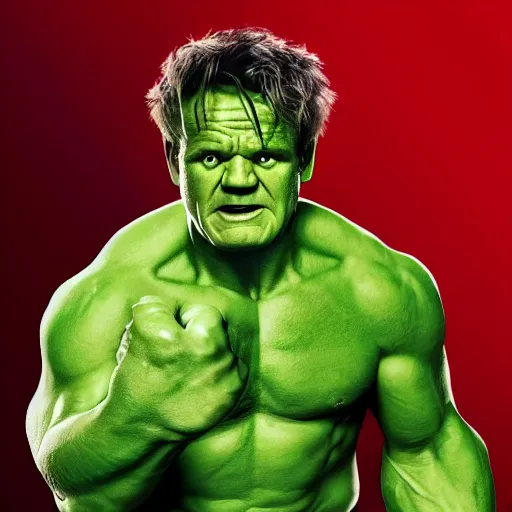 Image similar to gordon ramsey starring as the incredible hulk, movie still, 8 k