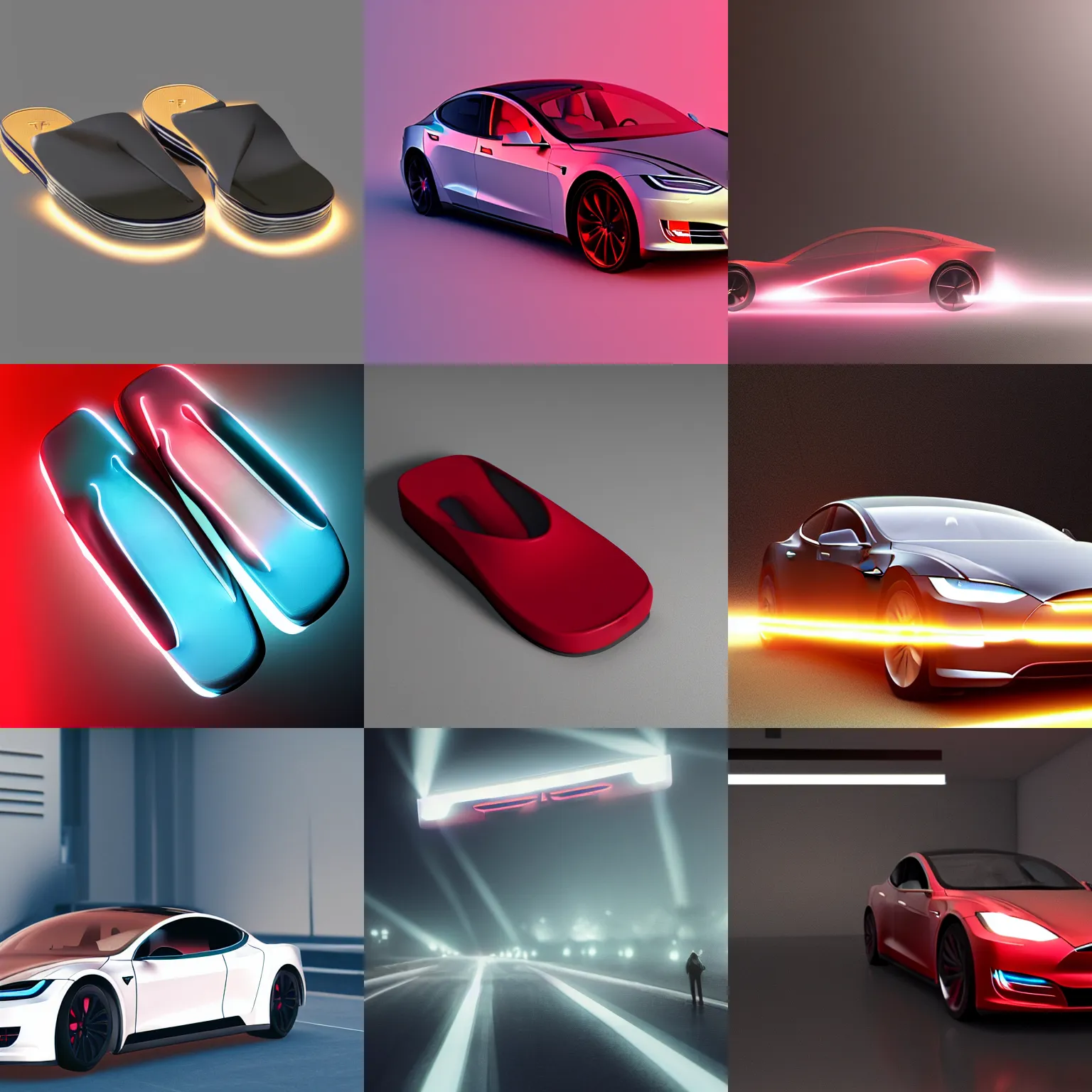 Prompt: Tesla gucci flip flop 8k, volumetric lighting, artstation