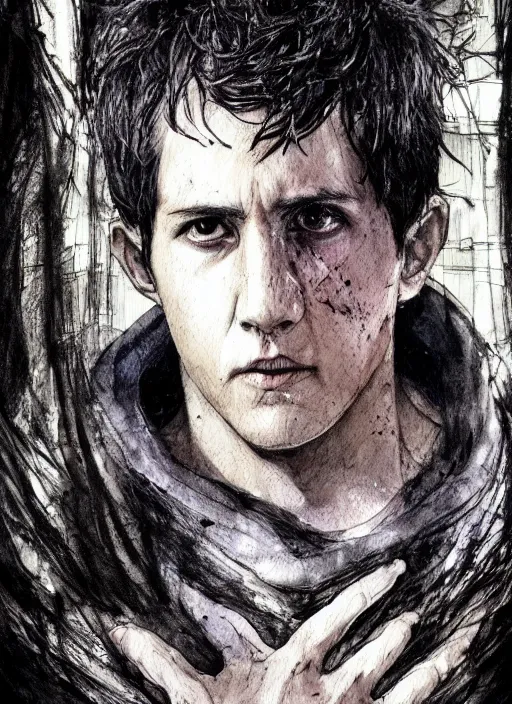 Image similar to portrait, Donnie Darko, watercolor, dramatic lighting, cinematic, establishing shot, extremely high detail, foto realistic, cinematic lighting, pen and ink, intricate line drawings, by Yoshitaka Amano, Ruan Jia, Kentaro Miura, Artgerm, post processed, concept art, artstation, matte painting, style by eddie mendoza, raphael lacoste, alex ross