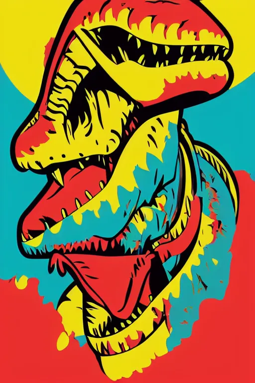 Image similar to dinosaur 7 6 retro futurist illustration art by butcher billy, sticker, colorful, illustration, highly detailed, simple, smooth and clean vector curves, no jagged lines, vector art, smooth andy warhol style