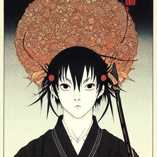 Image similar to prompt : portrait of muse soft light painted by takato yamamoto, rinnegan eyes inspired by ninja anime, smooth face feature, intricate oil painting, high detail, sharp high detail, manga and anime