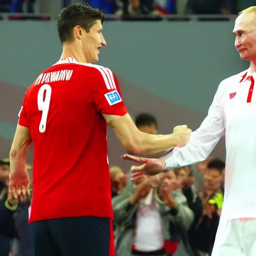 Image similar to robert lewandowski shaking hands with vladimir putin