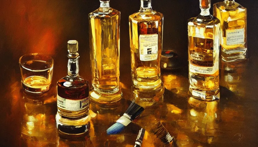 Image similar to clocks, whisky, oil painting by jama jurabaev, brush hard, artstation, high quality, brush stroke