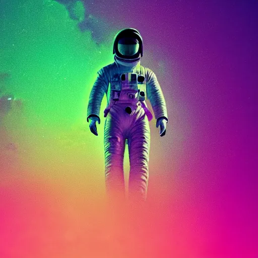 Image similar to rainbow vapor wave astronaut gradient map cyan magenta yellow, movie still, cinematic, photorealistic, extreme detail, sharp focus, 8 k, intricate, hyper detailed, realistic, cinematic lighting