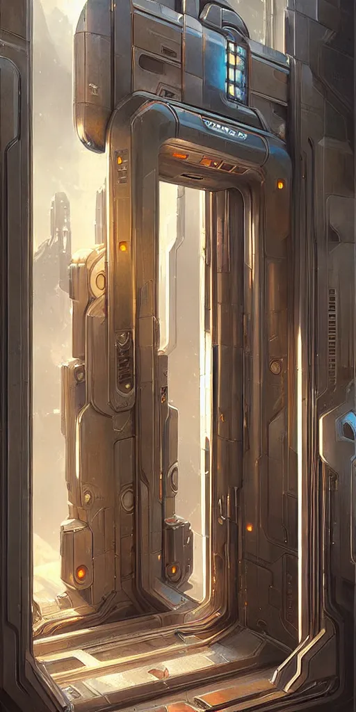 Image similar to hyper realistic art - deco sci - fi double door by jordan grimmer, darek zabrocki