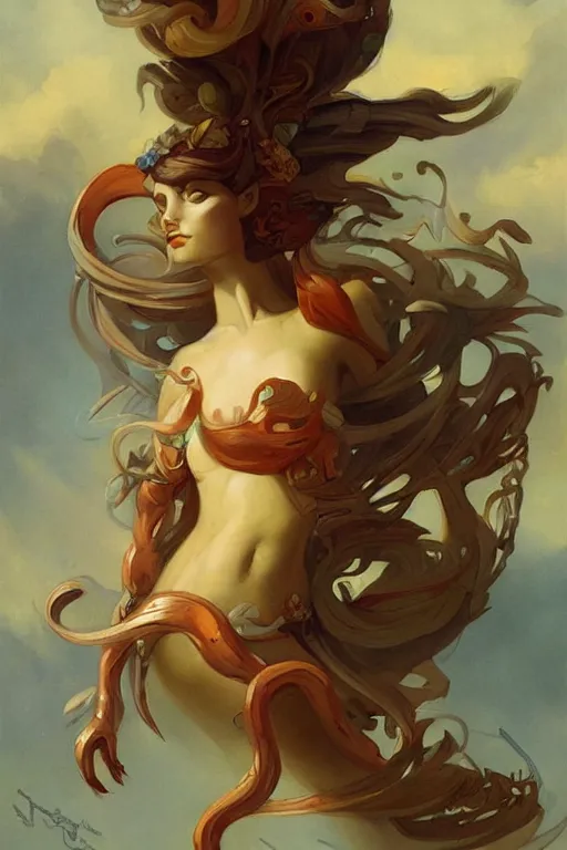 Image similar to a ship by peter mohrbacher in the style of gaston bussiere, art nouveau