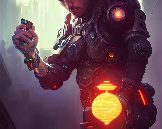 Image similar to xavi hernandez with cyberpunk implants, deep focus, d & d, fantasy, intricate, elegant, highly detailed, digital painting, artstation, concept art, matte, sharp focus, illustration, hearthstone, art by artgerm and greg rutkowski and alphonse mucha