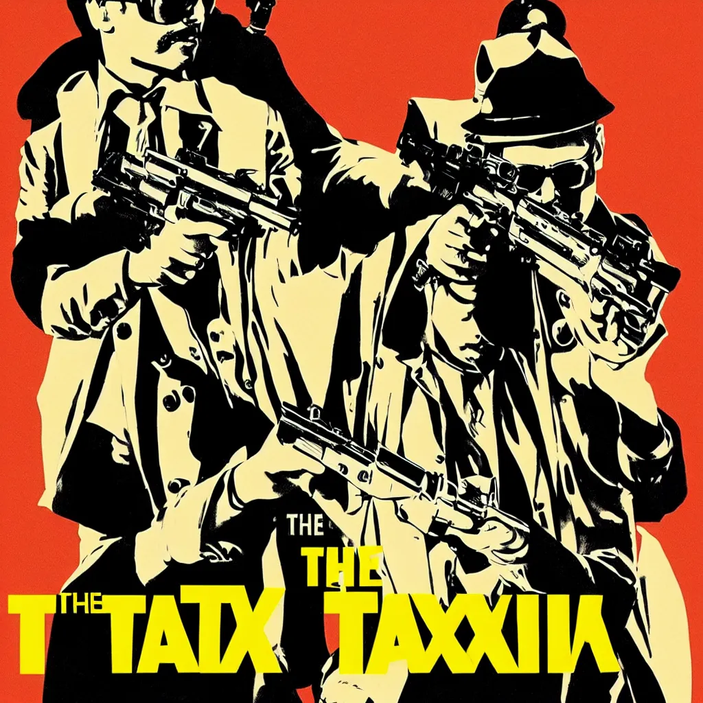 Image similar to the taxist, minimalistic retro movie poster with a gun