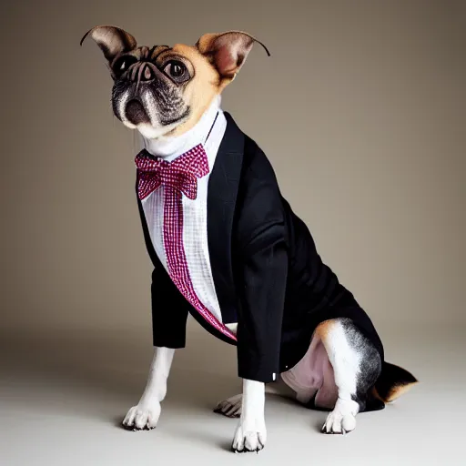 Prompt: dog wearing a suit, studio portrait