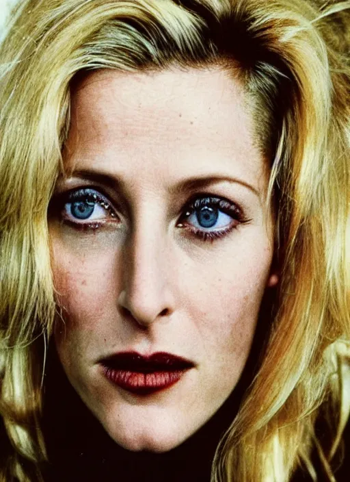 Image similar to a portrait of gillian anderson by mario testino, head shot, award winning, 1 9 9 0, 1 9 9 0 s grunge style, 1 9 9 0 grunge hairstyle, 1 9 9 0 s grunge makeup, sony a 7 r