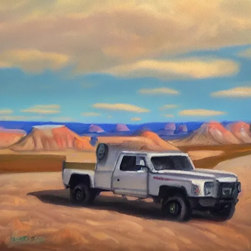 Prompt: oil painting of badlands chugs