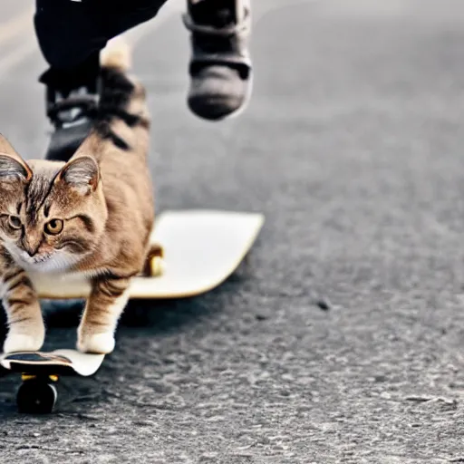 Prompt: photo cat on skateboard