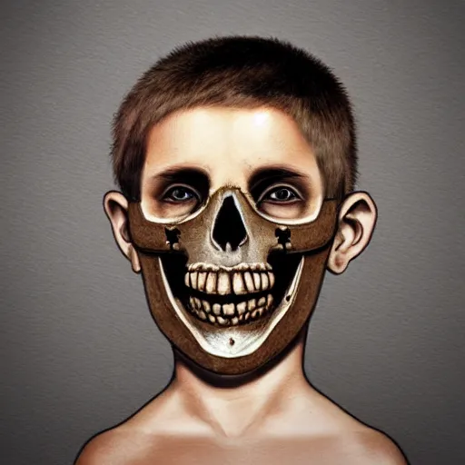 Prompt: a boy wearing a skull mask by gawx art, gawx _ art