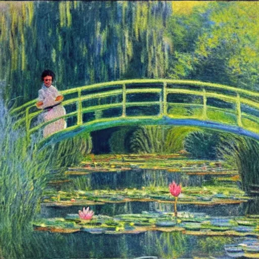 Prompt: in the style of Monet, a boy is Looking at the lotus in the lake,very high details, facial details